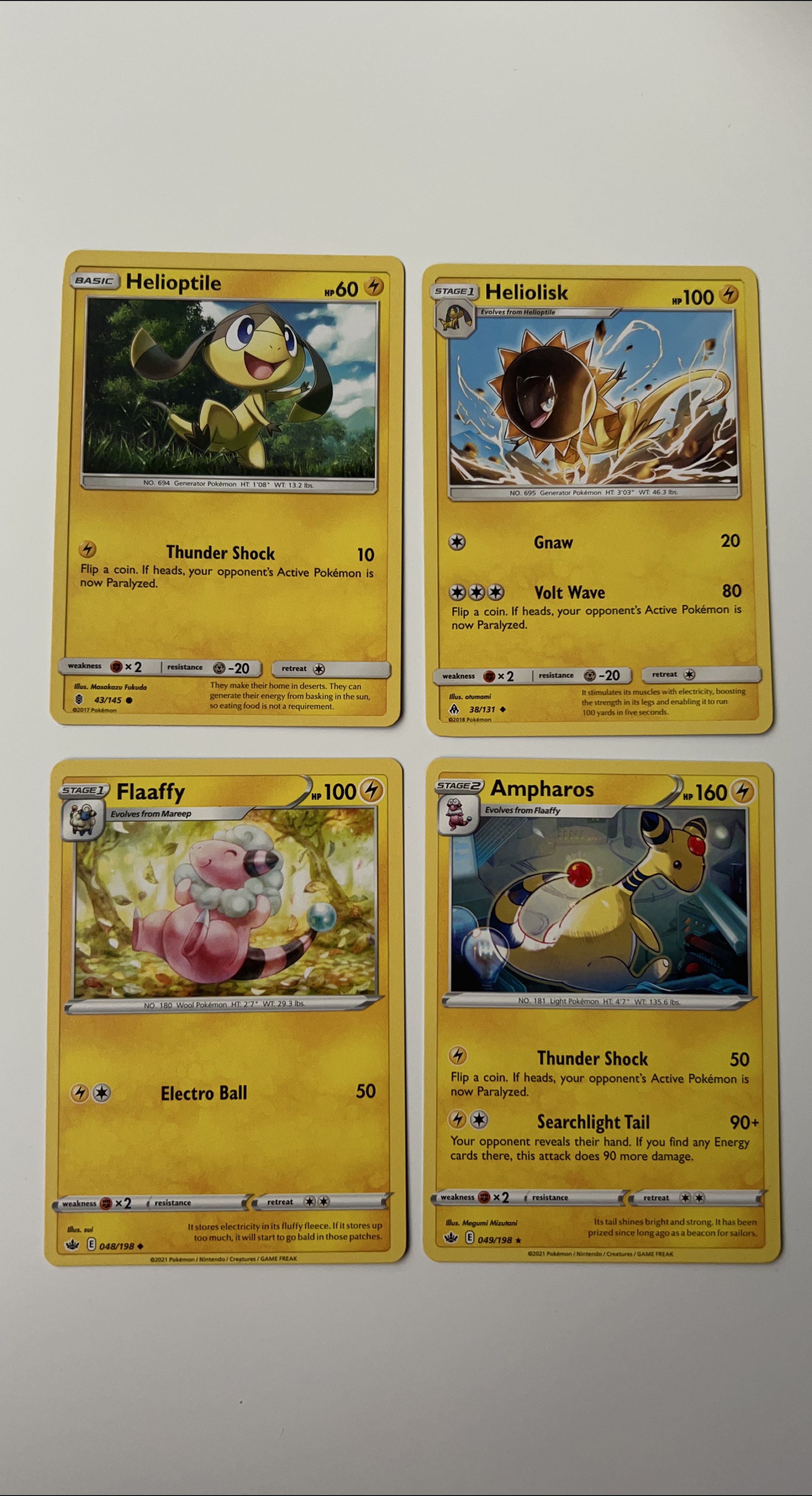 Pokémon Trading Cards - Helioptile, Heliolisk, Flaaffy, Ampharos thumbnail