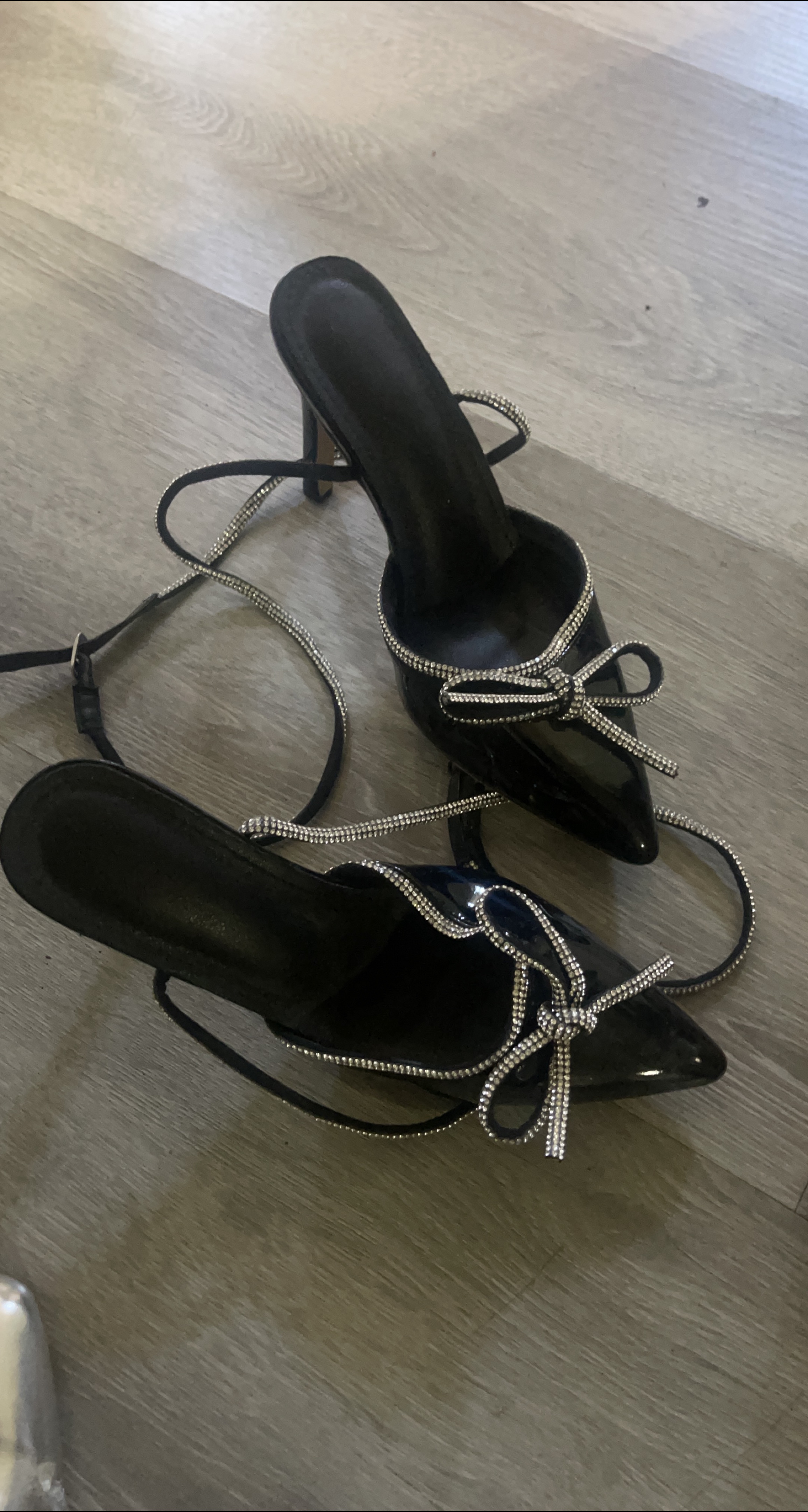 Black Heels with Rhinestone Bow