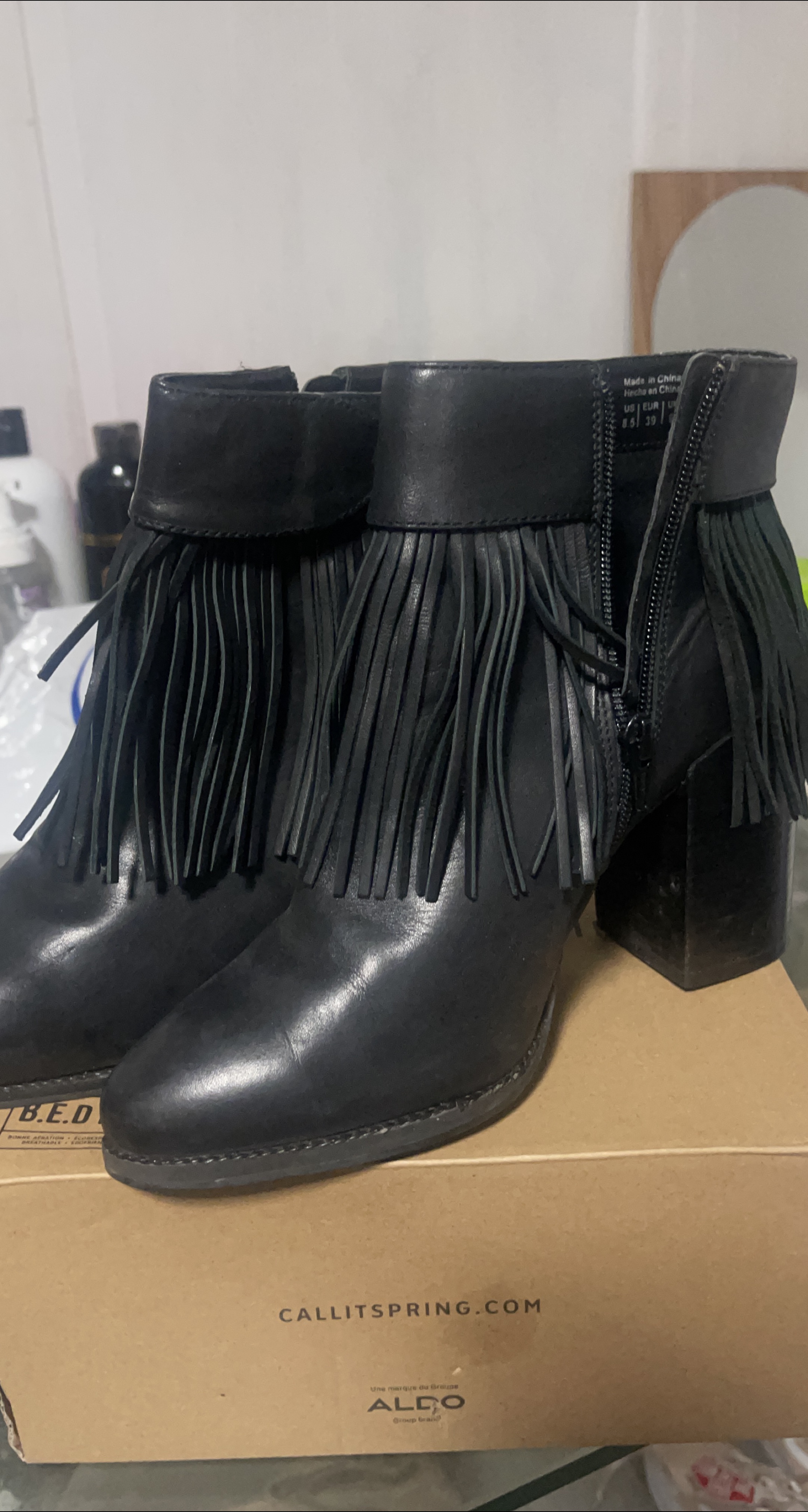 Call It Spring Black Fringe Ankle Boots - Size 8