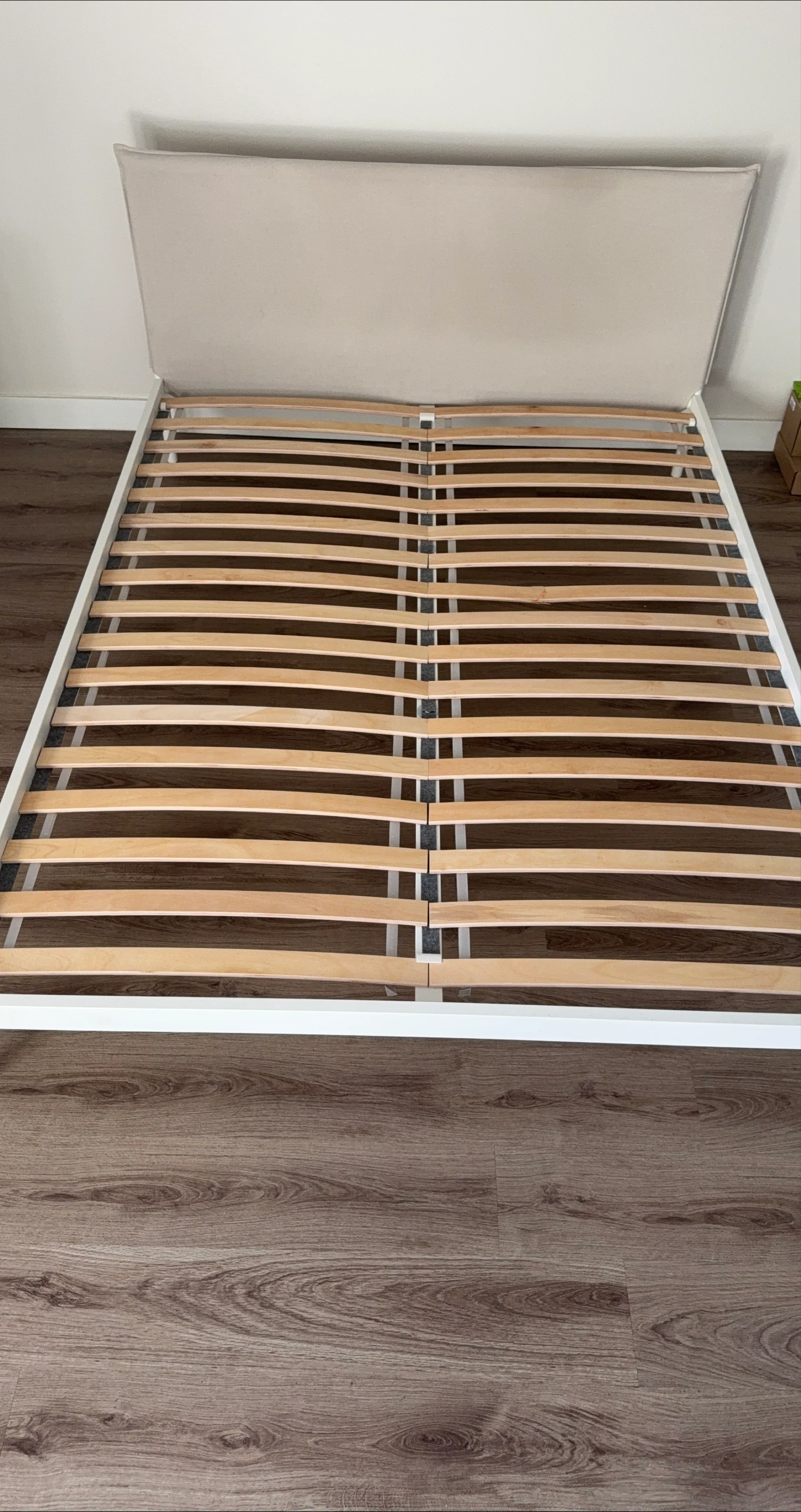 IKEA KLEPPSTAD Bed frame, white/Vissle beige, Queen