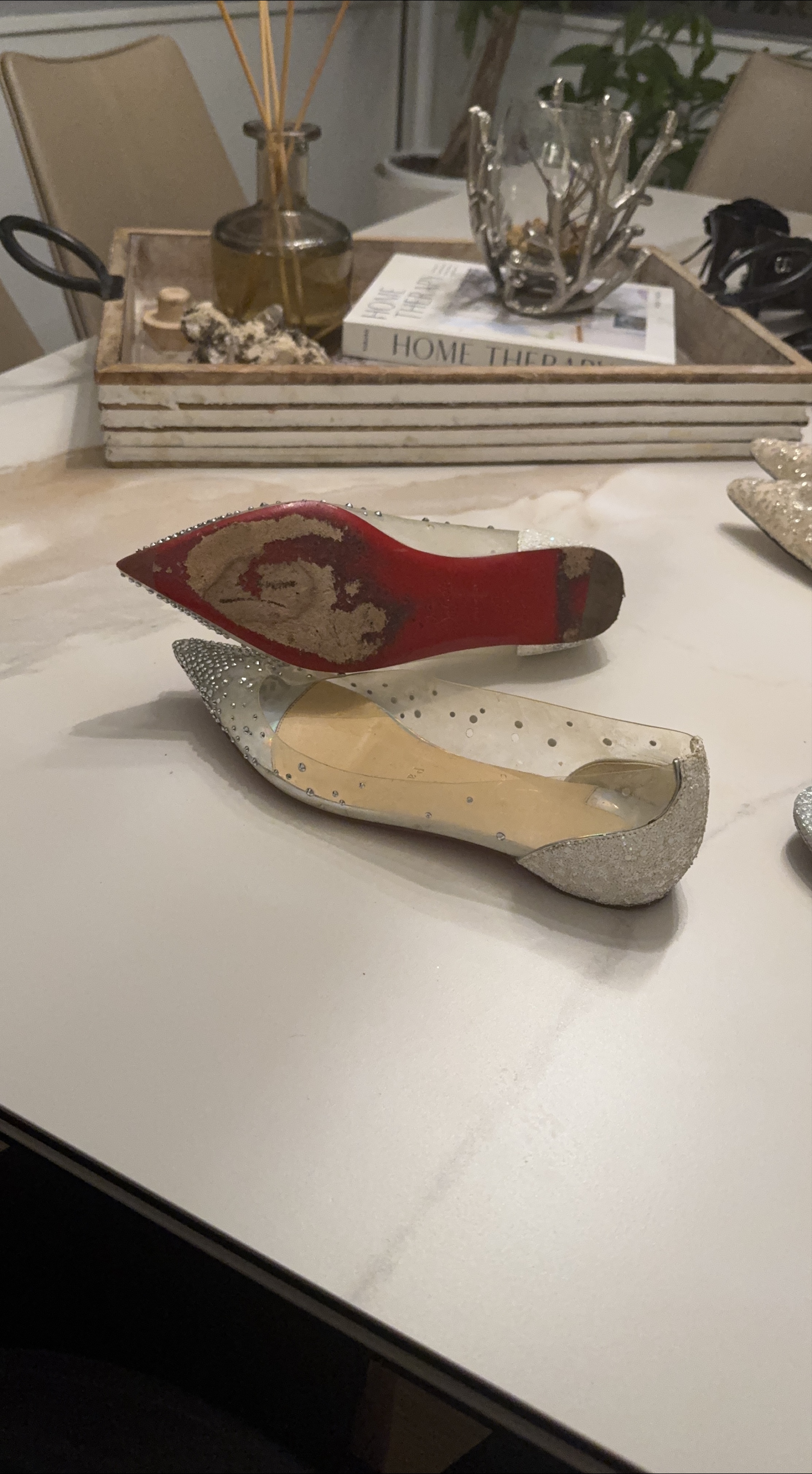 Christian Louboutin Silver Glitter Flats thumbnail