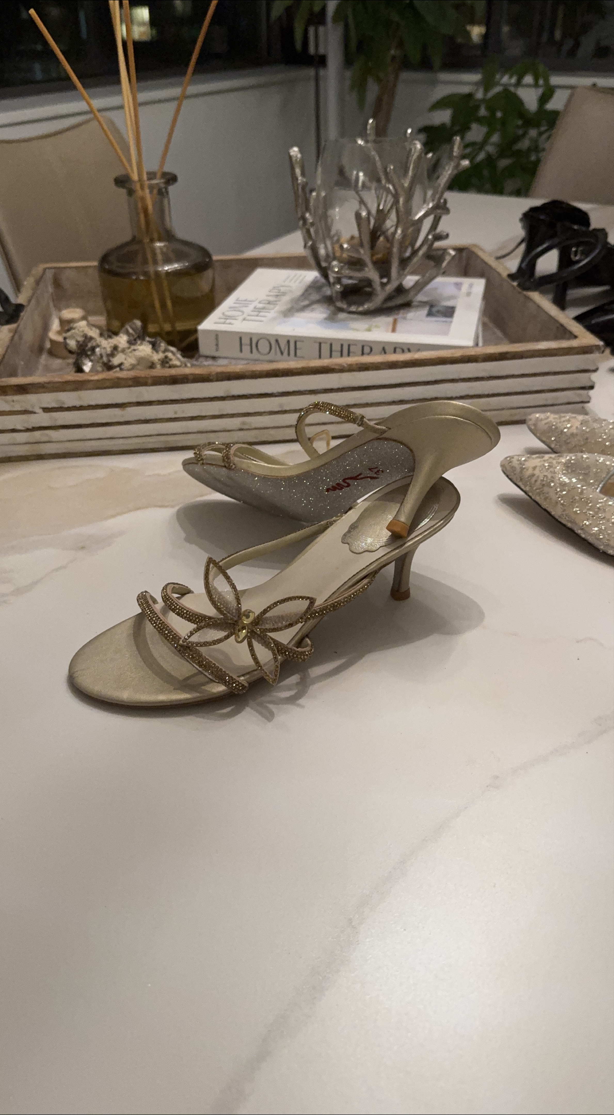 Gold kitten heel with flower detail thumbnail