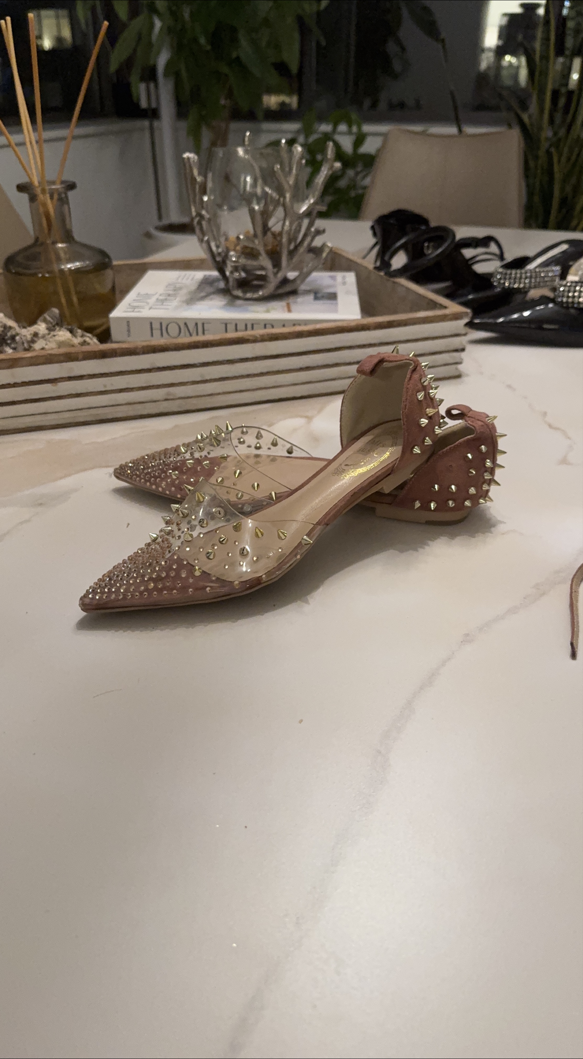 Studded Pointed Toe Clear Heels thumbnail