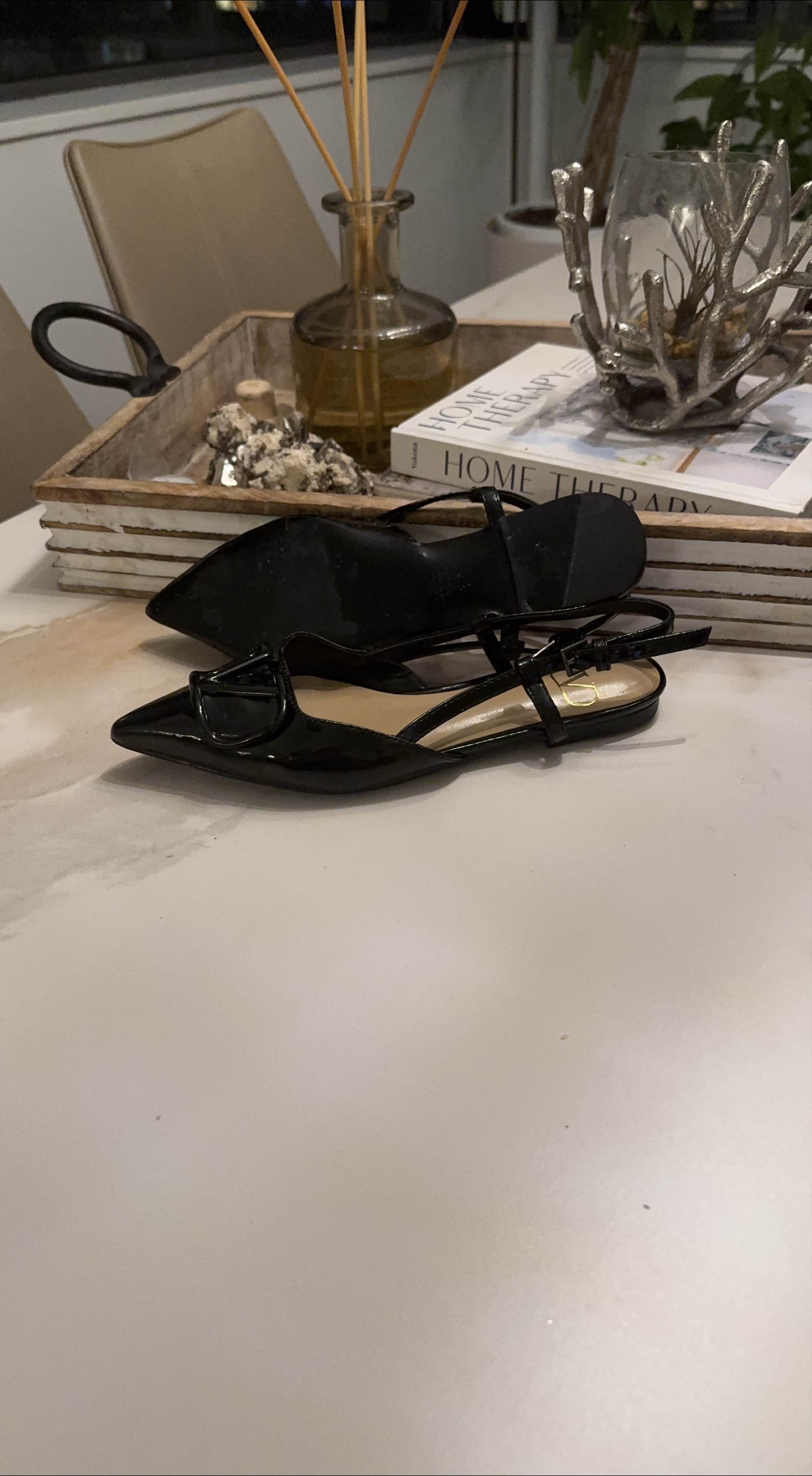 Valentino Black Patent Leather Slingback Flats thumbnail
