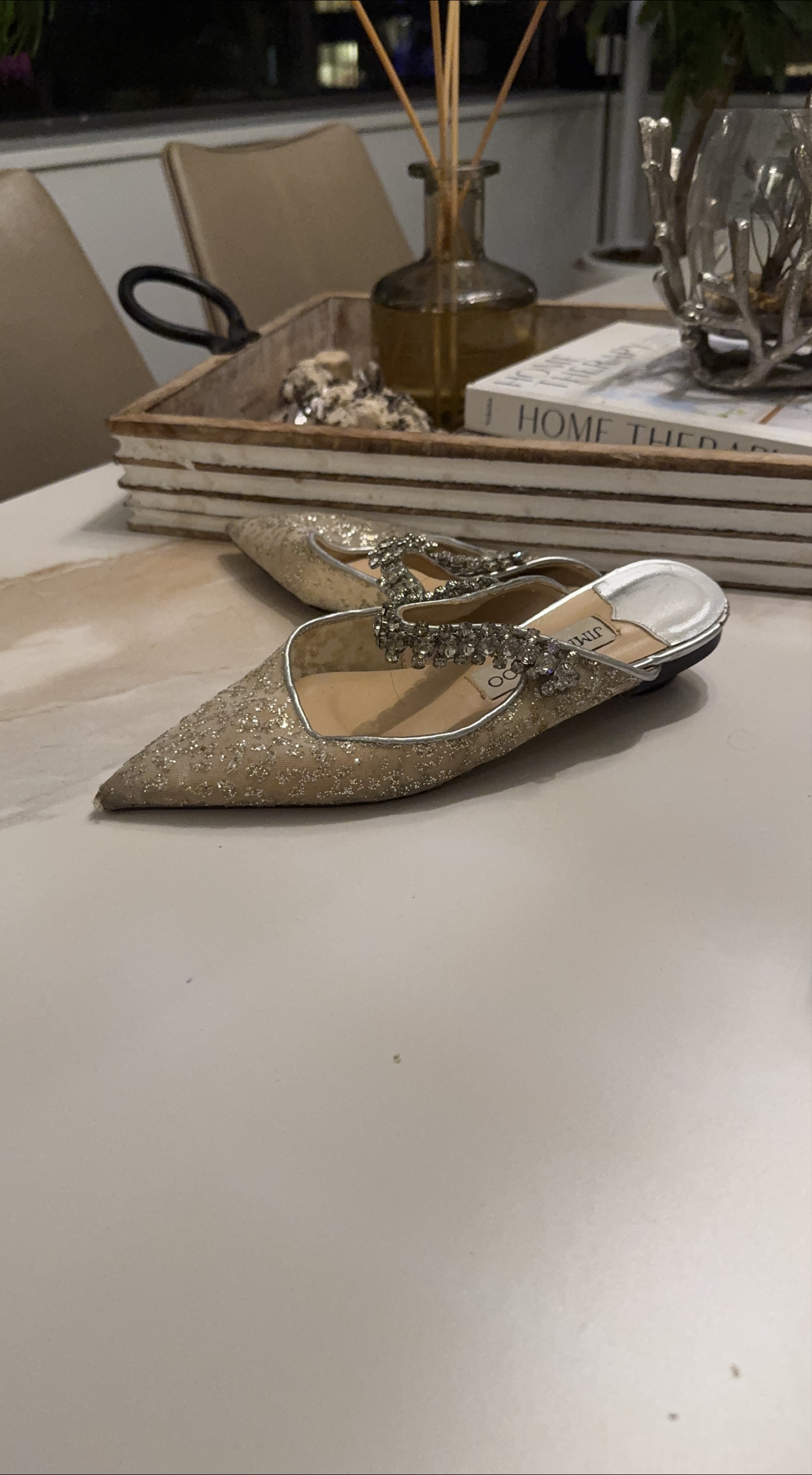 Jimmy Choo Gold Glitter Pointed Toe Mules thumbnail