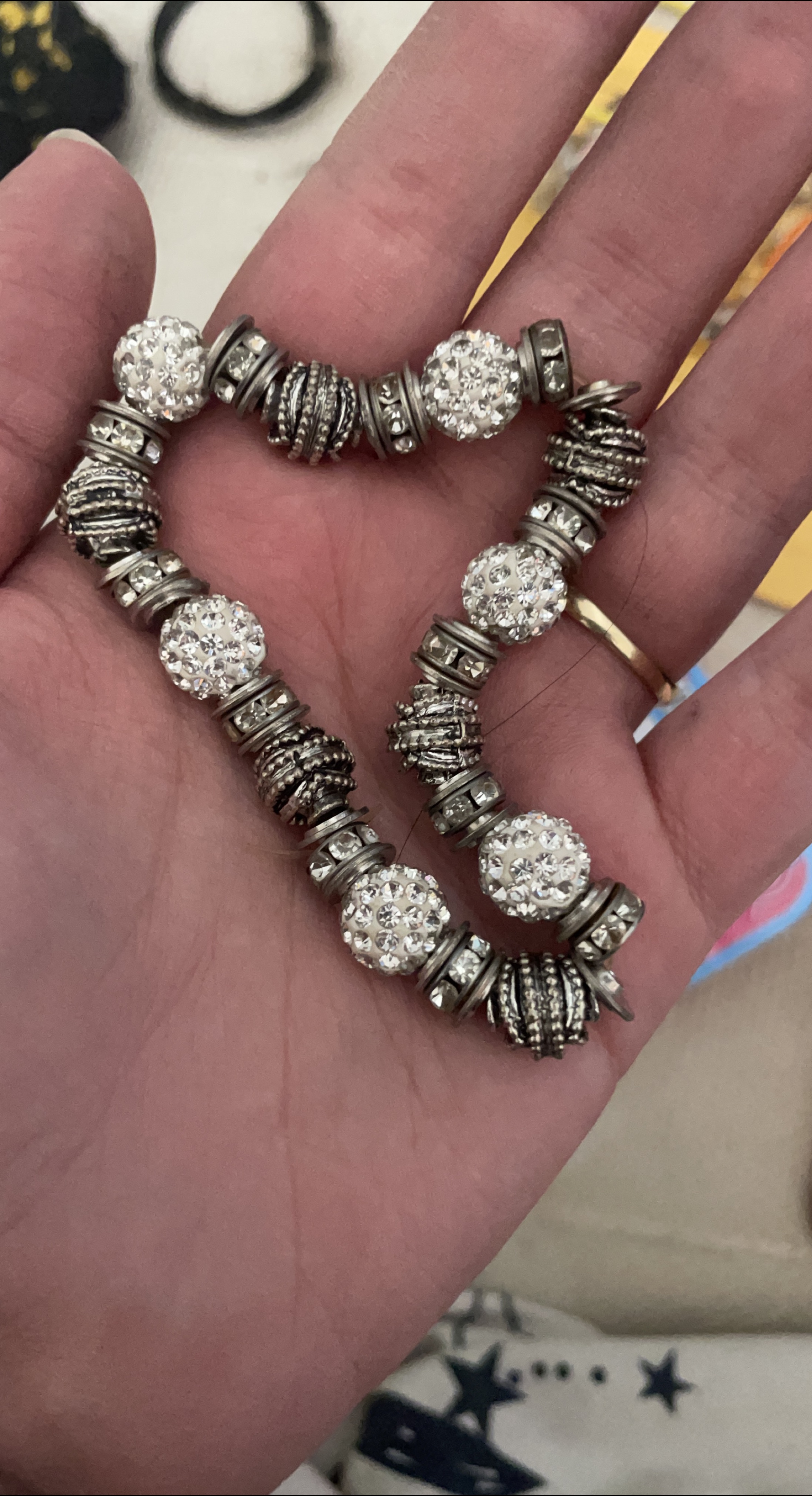 Silver Tone Charm Bracelet with Rhinestones thumbnail