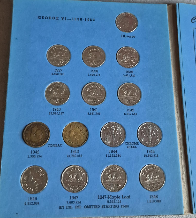 Vintage Canadian Five Cents Coin Collection 1936-1952 thumbnail