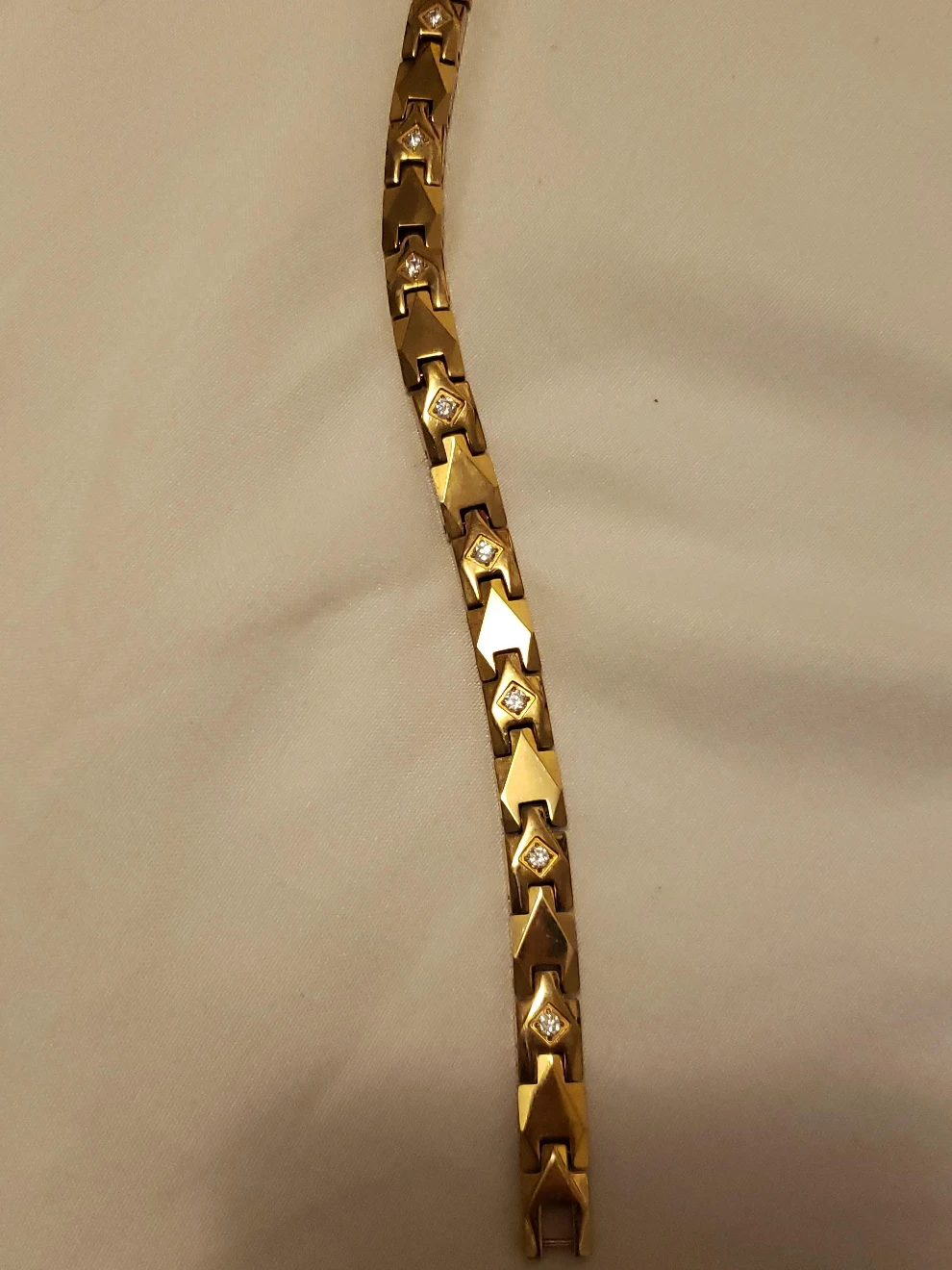 Gold-tone Link Bracelet with Clear and Black Stones