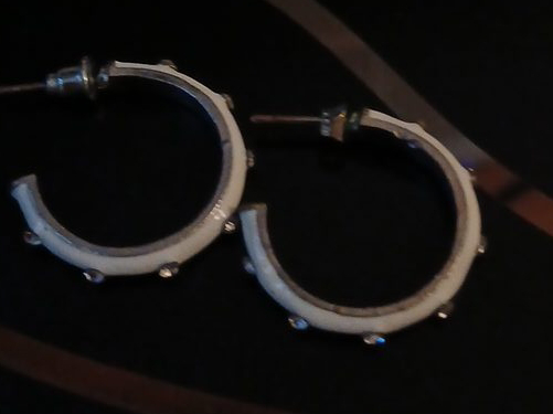 White Hoop Earrings with Rhinestones thumbnail