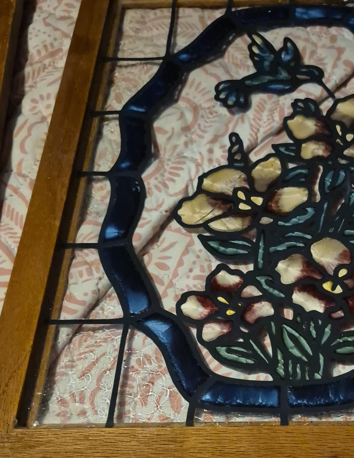 Stained Glass Hummingbird & Flowers Window Panel thumbnail