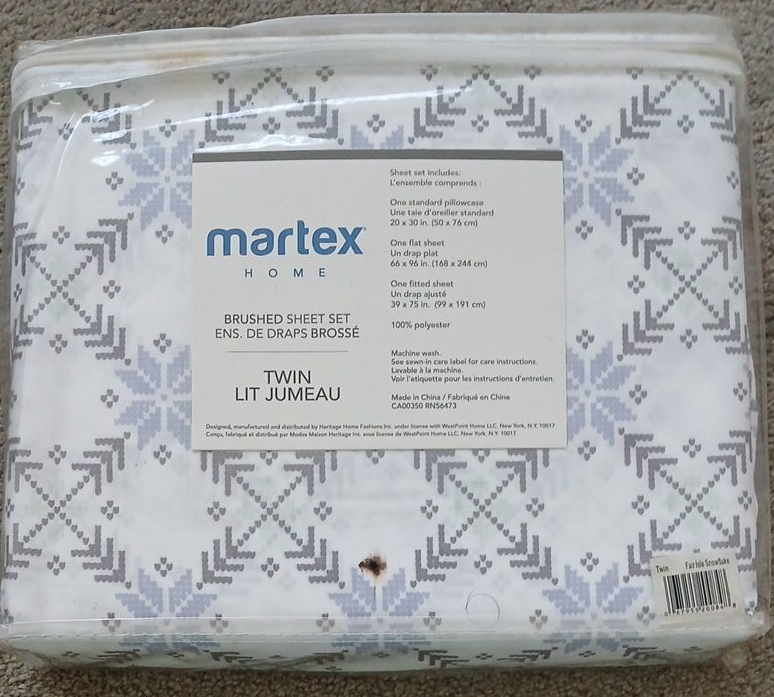 Martex Home Twin Brushed Sheet Set - Snowflake Design thumbnail