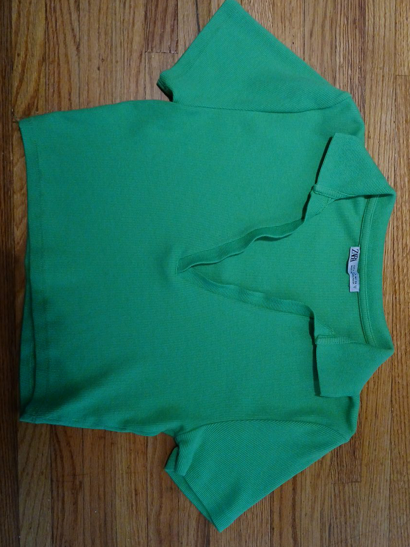 Zara Green Ribbed Polo Shirt - Size M thumbnail