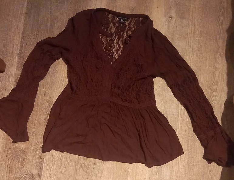 American Eagle Brown Lace Blouse - Size M thumbnail