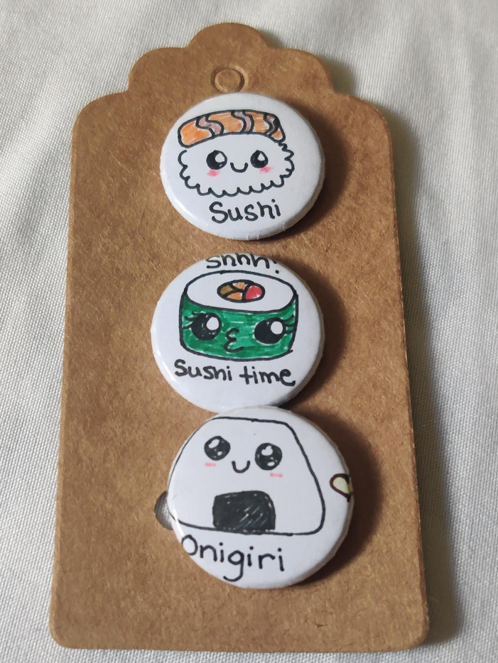 Sushi & Onigiri Kawaii Pin Badges - Set of 3 thumbnail
