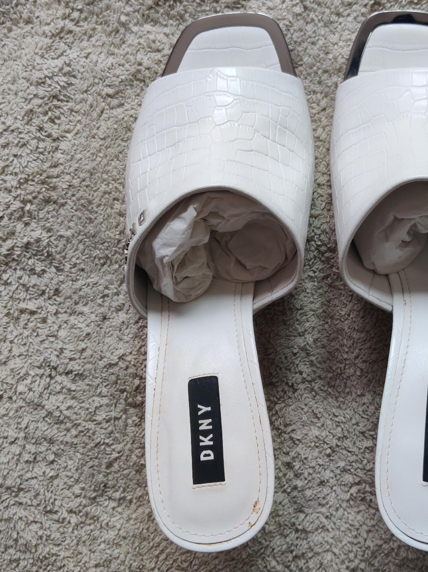 DKNY White Leather Mules, Size 7 thumbnail