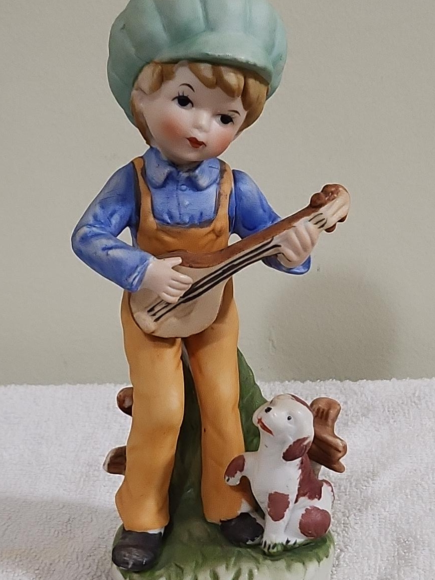Vintage Porcelain Figurine Boy with Guitar and Dog thumbnail