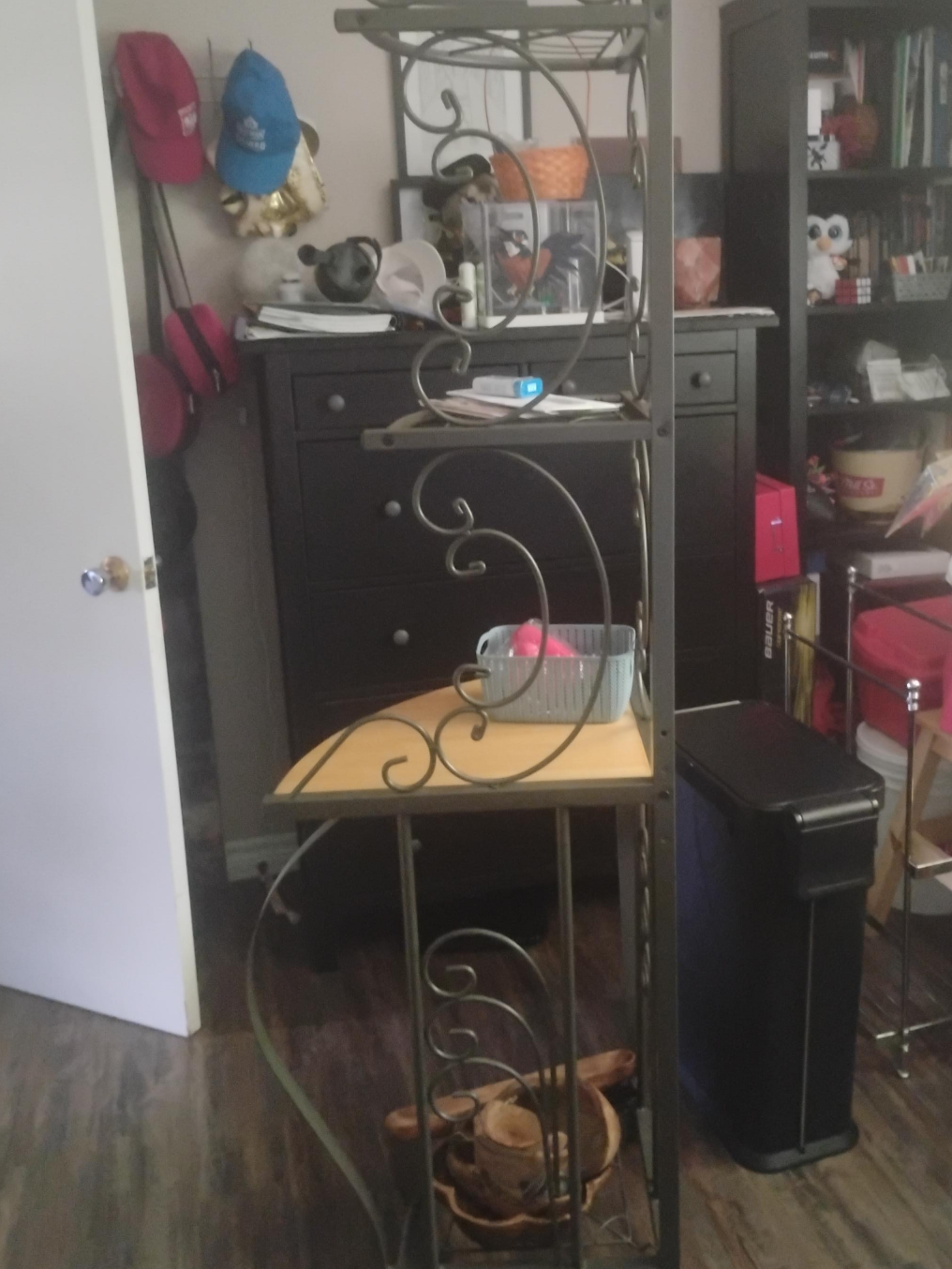 Metal Plant Stand with Wooden Shelves