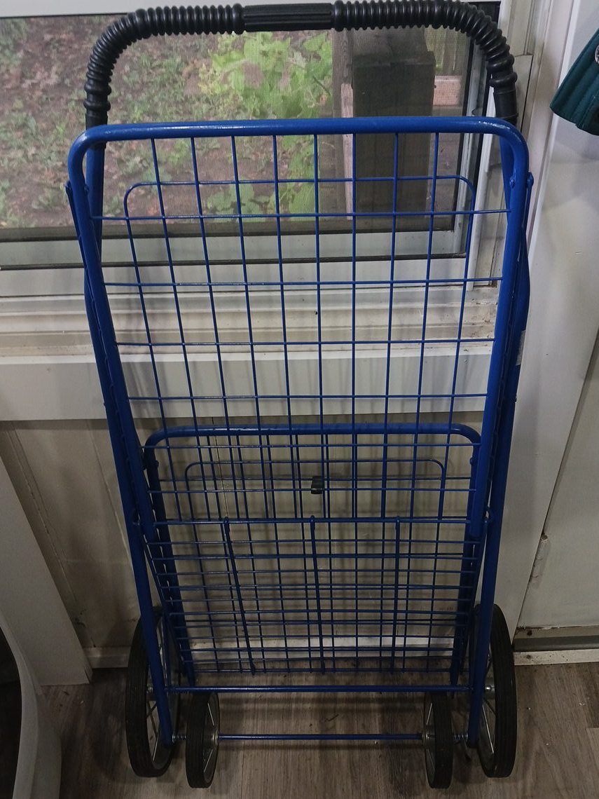 Blue Metal Folding Shopping Cart thumbnail