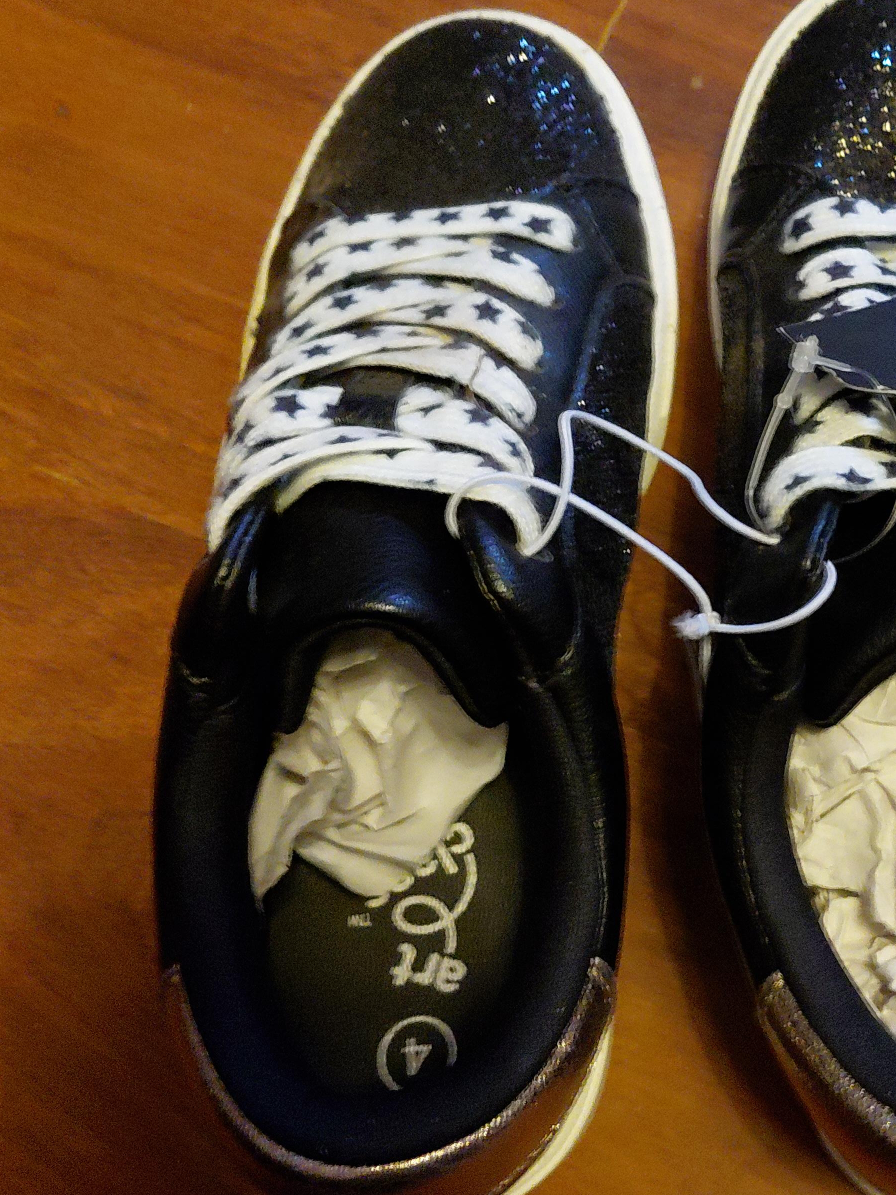 Cat & Jack Black Glitter Star Sneakers - Size 4 - New thumbnail