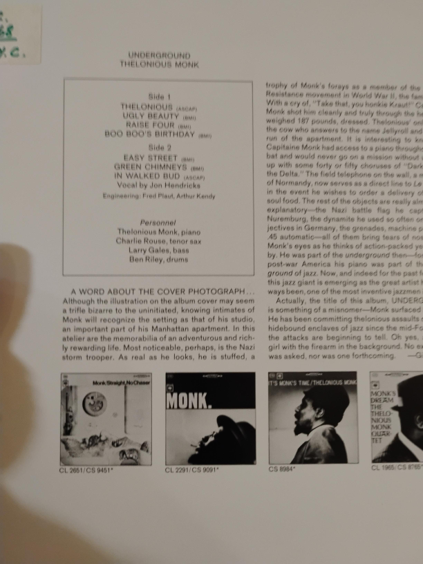 Thelonious Monk - Underground Vinyl Record thumbnail