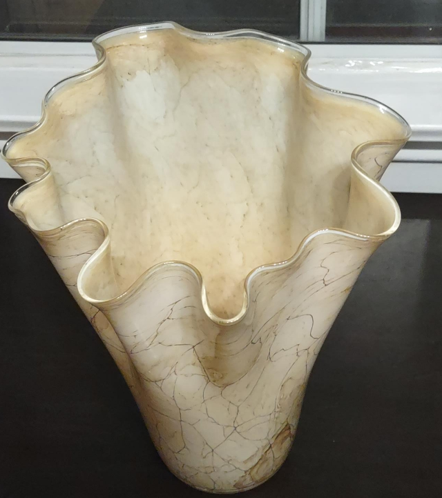 Ruffled Marbled Art Glass Vase