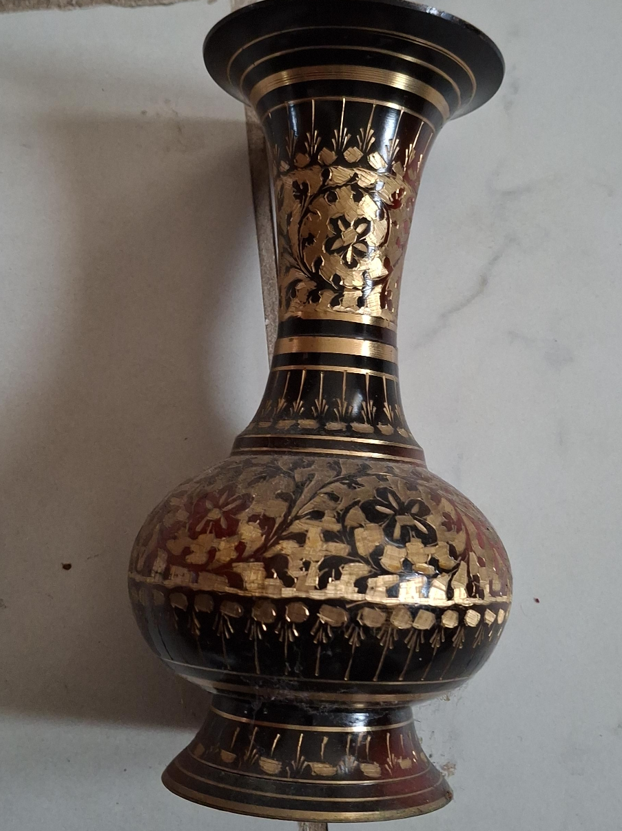 Decorative Metal Vase with Floral Design thumbnail