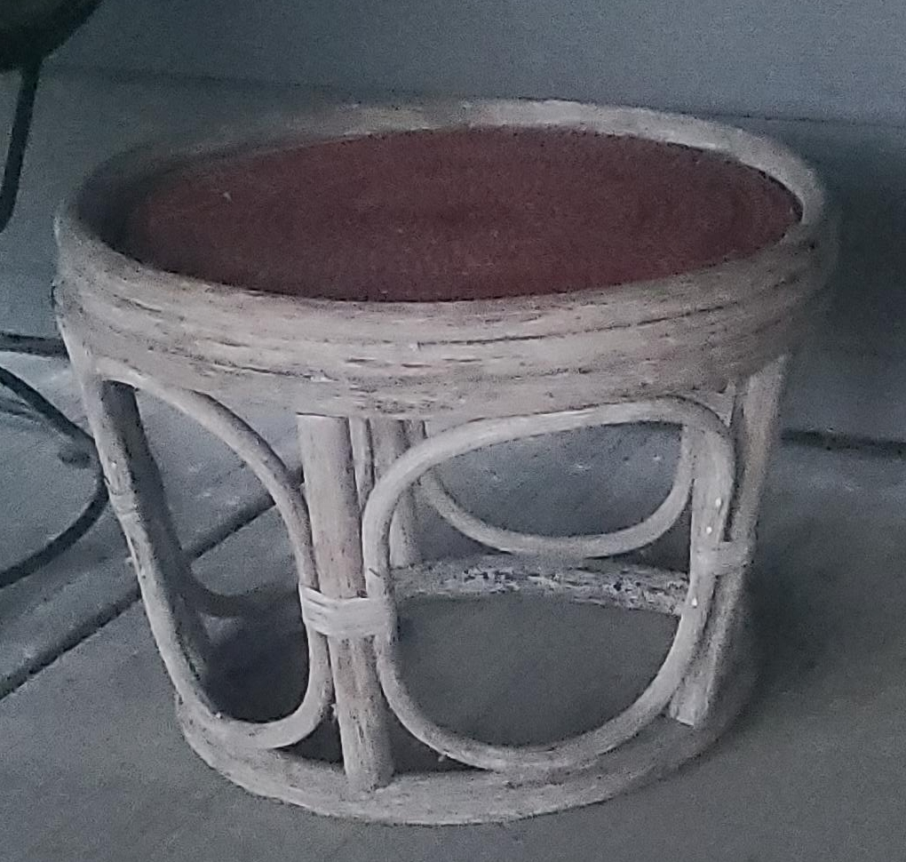 Rattan Stool with Red Cushion thumbnail