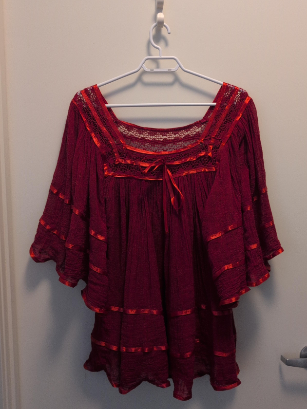 Red Ruffle Peasant/Babydoll Blouse