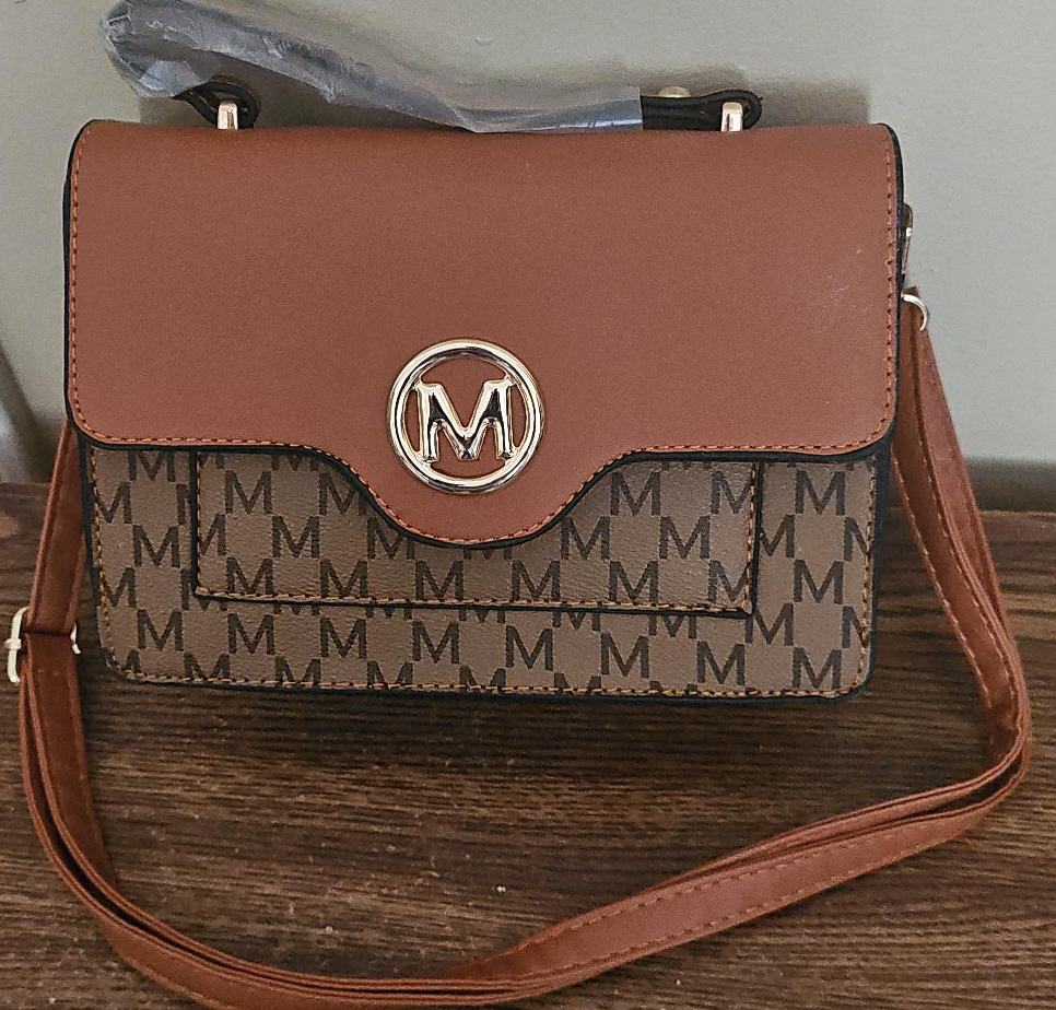 Brown 'M' Pattern Crossbody Bag