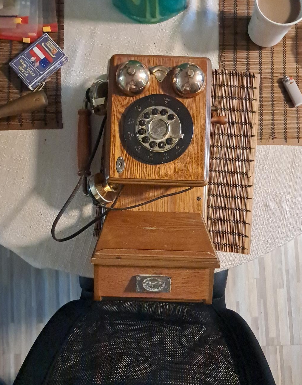 Vintage Oak Wall Mount Rotary Telephone thumbnail