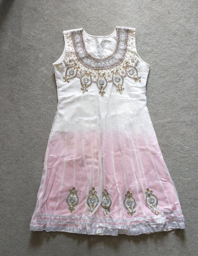 White, Pink, and Silver Embellished Kurti Dress thumbnail