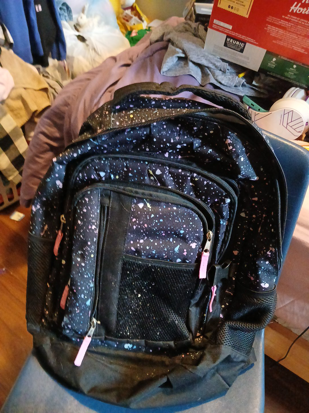 Black Backpack with Colourful Splatter Design thumbnail