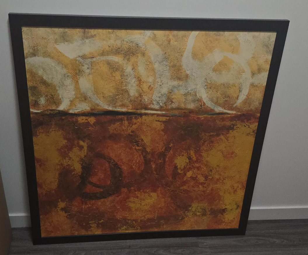 Abstract Painting with Brown Frame