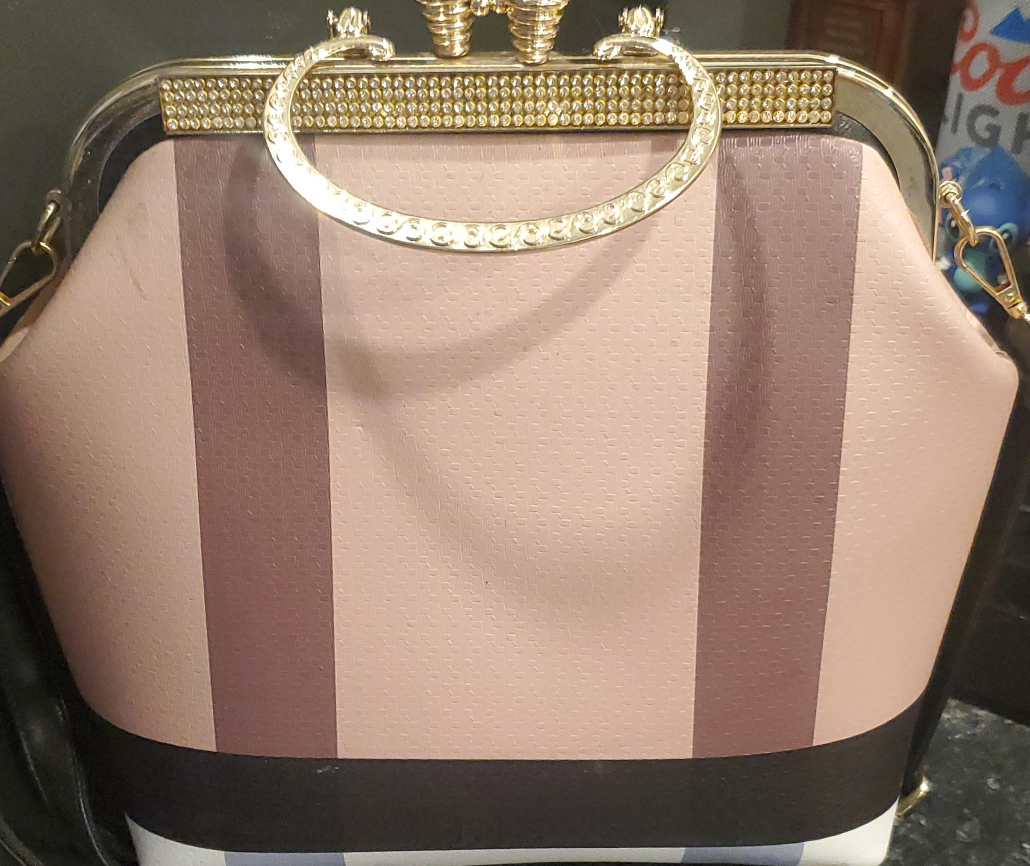 Striped Handbag with Gold Accents thumbnail