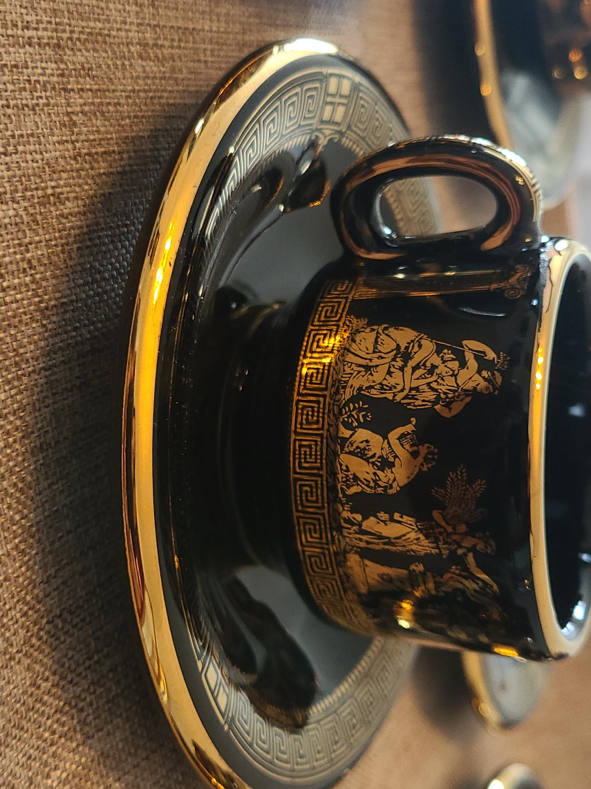 Greek teacup and saucer set handmade- black & gold - photo 2