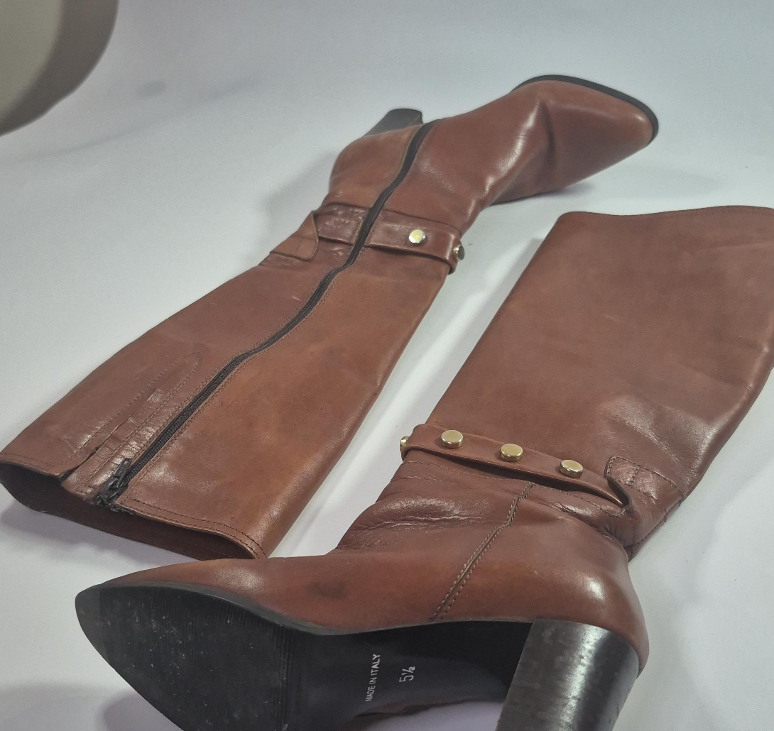 Brown Leather Knee-High Boots - Size 5.5 thumbnail