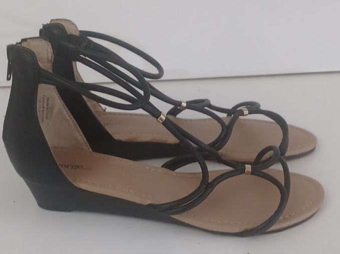 George Black Wedge Sandals - Size 8 thumbnail