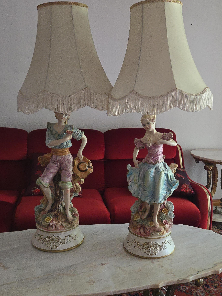Vintage Porcelain Figurine Lamps - Pair thumbnail