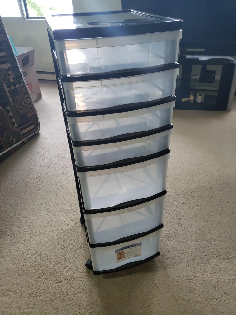 Clear Black Frame 7-Drawer Storage Tower with Wheels thumbnail
