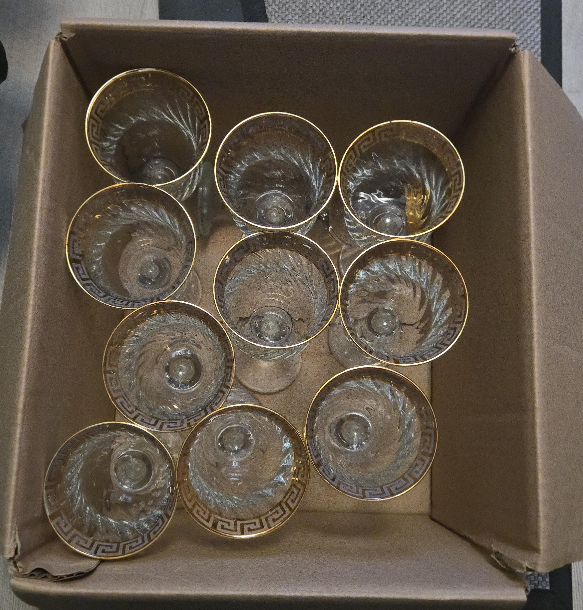 Set of 10 Gold Trimmed Wine Glasses - New in Box