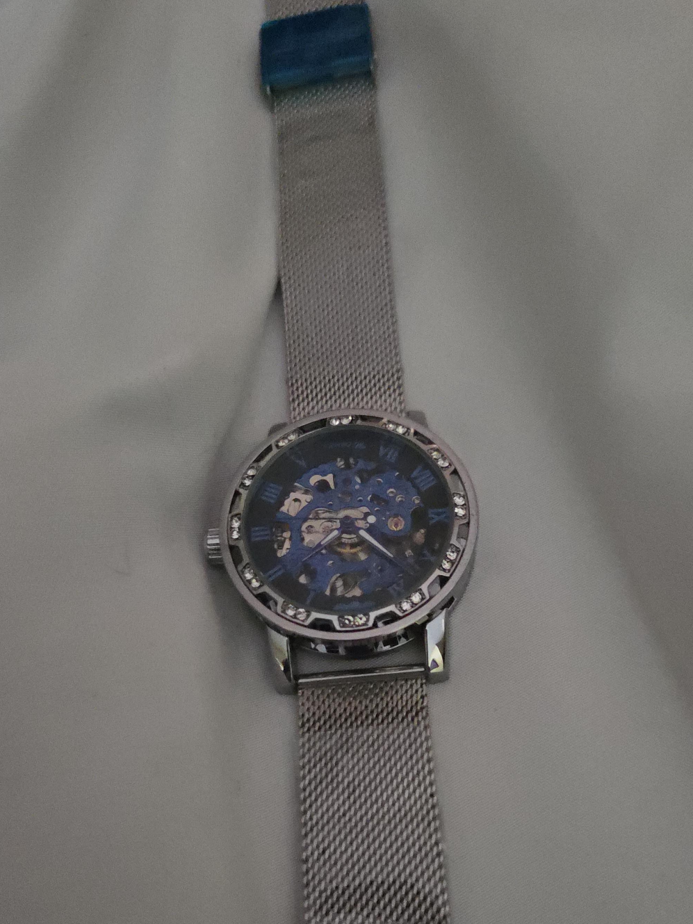 Silver Fashion Watch with Blue Face