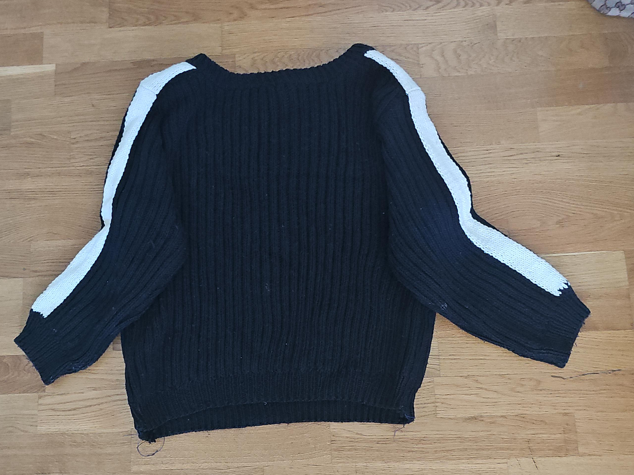 Black Knit Sweater with White Stripes