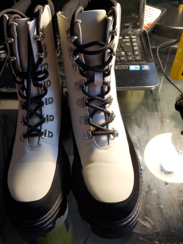 Lace-Up Ankle Boots - Cream & Black thumbnail