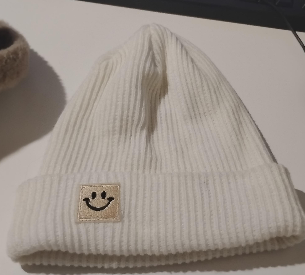 White Beanie with Smiley Face thumbnail