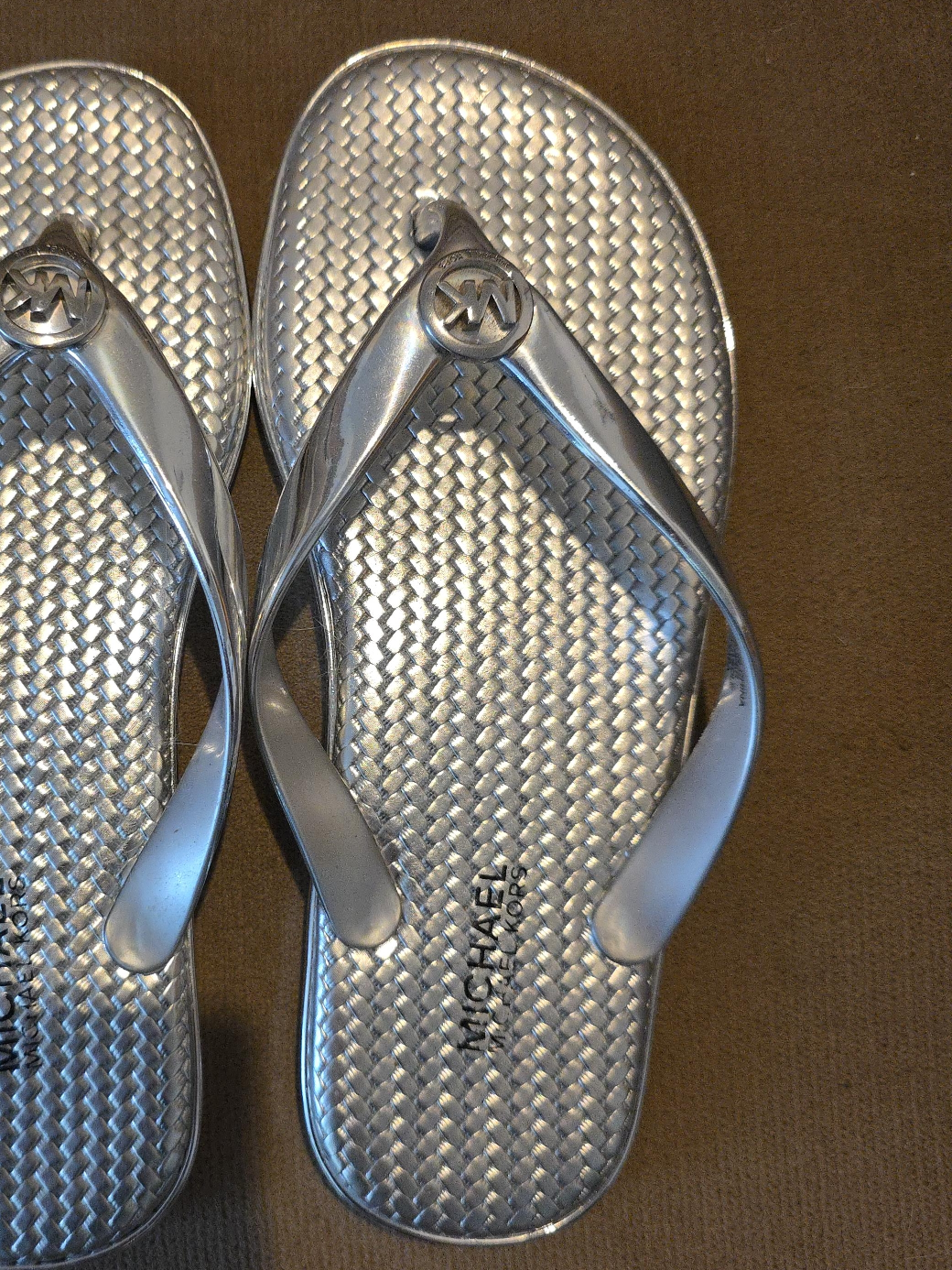 Michael Kors Silver Flip Flops