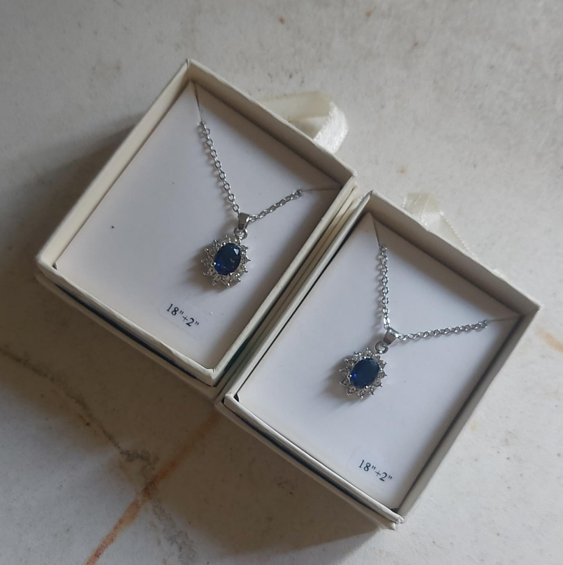 Blue Stone Pendant Necklace - 18" + 2" thumbnail