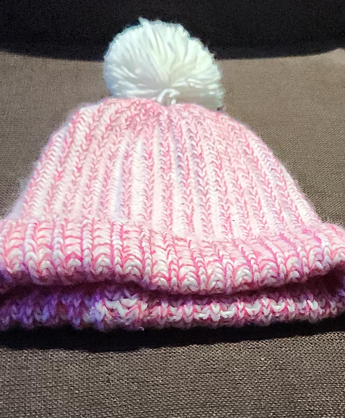 Pink & White Knit Pom Pom Beanie thumbnail