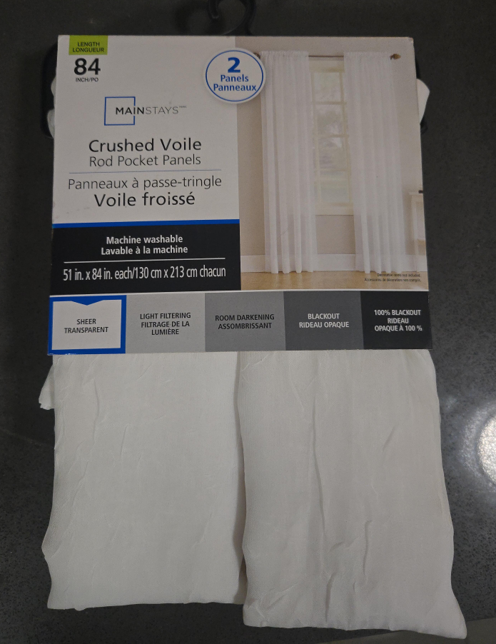 Mainstays Crushed Voile Rod Pocket Panels - 84 inch