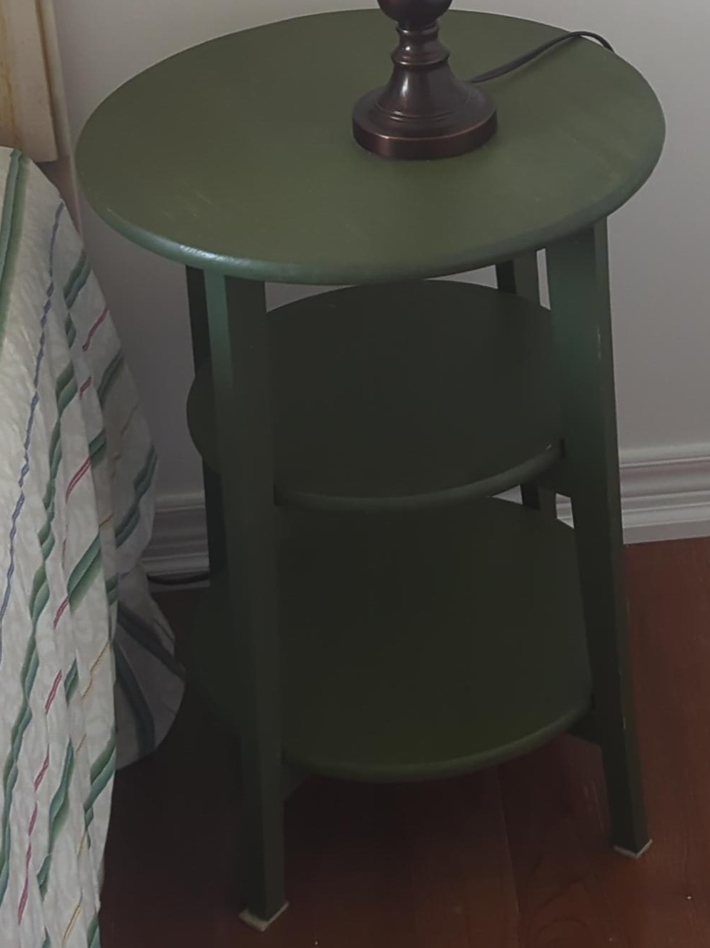 Green Round Side Table with Shelves