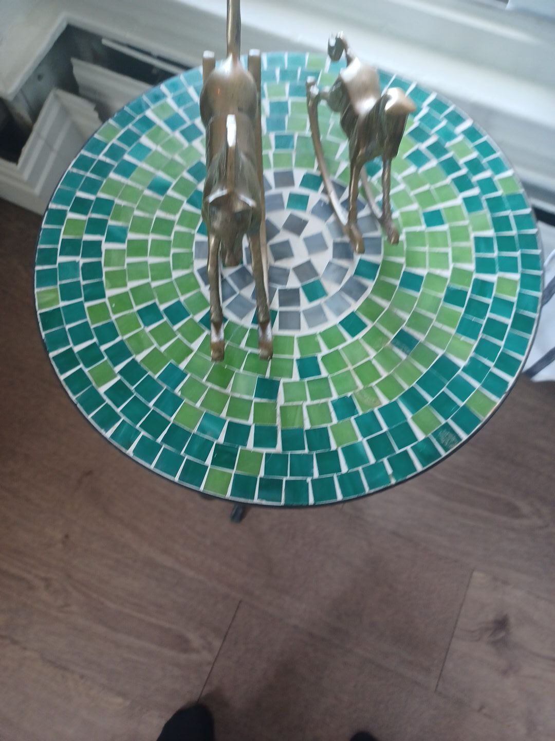Mosaic Side Table with Brass Animal Figurines thumbnail